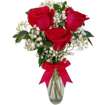 V2 3 roses & baby breath