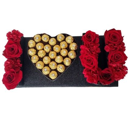 7 Roses & 6 Carnnations with Ferrero rocher " I Love You"