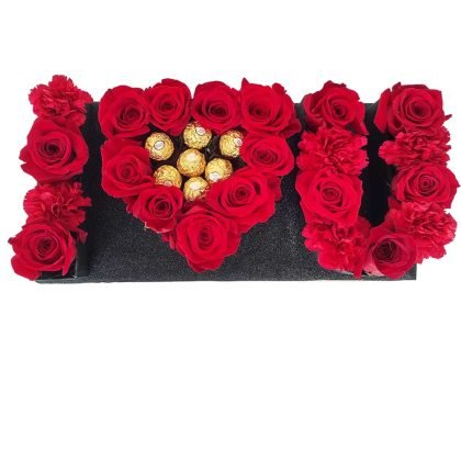 16 Roses & 6 Carnnations with Ferrero rocher " I Love You"