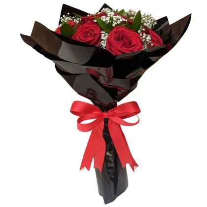 12 Roses & baby breath with foilage luxury wrapped