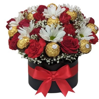 Mini roses, mix flowers with baby breath & ferrero rocher