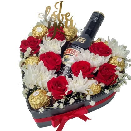H12 Mini roses & chrysanthemums with Baileys 200ml & Ferrero rocher vday