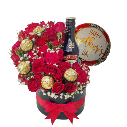 CS7 - mini roses with baby breath & Ferrero rocher plus Bailey's 200ml