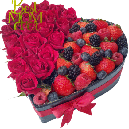 H17- mini roses heart box with mix berries
